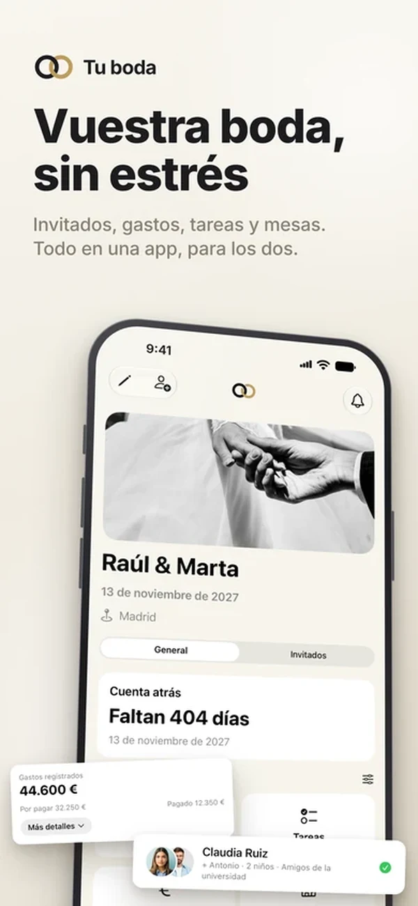 Pantalla de inicio de Tu boda con la cuenta atrás